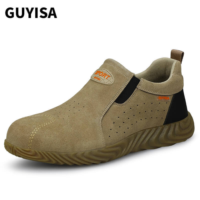 GUYISA 0215 Brown Soft Suede Lightweight Rubber Sole Men's Steel Toe Safety Shoes
