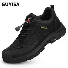 Black Mesh Easy Clean Microfiber Lightweight Rubber Sole Men's Steel Toe Safety Shoes