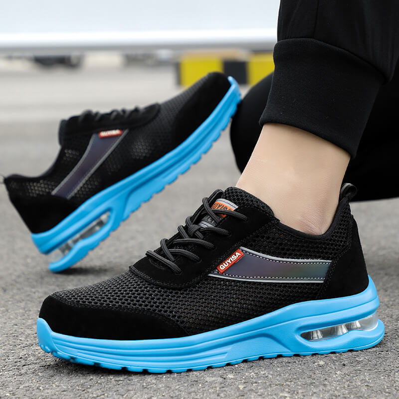 GUYISA 0221 Black and Grey Sandwich Mesh Suede Leather Breathable Fashion Steel Toe Safety Shoes