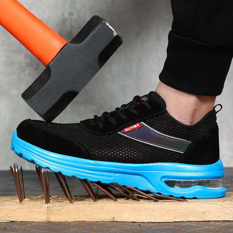 GUYISA 0221 Black and Grey Sandwich Mesh Suede Leather Breathable Fashion Steel Toe Safety Shoes