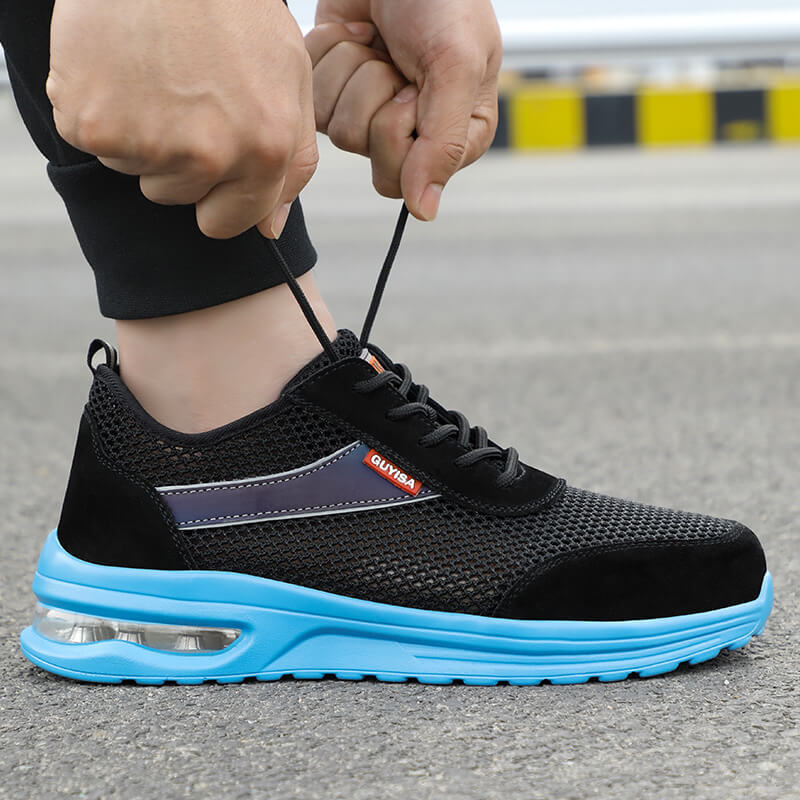 GUYISA 0221 Black and Grey Sandwich Mesh Suede Leather Breathable Fashion Steel Toe Safety Shoes