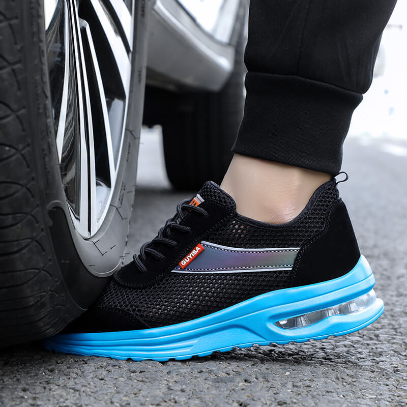 GUYISA 0221 Black and Grey Sandwich Mesh Suede Leather Breathable Fashion Steel Toe Safety Shoes