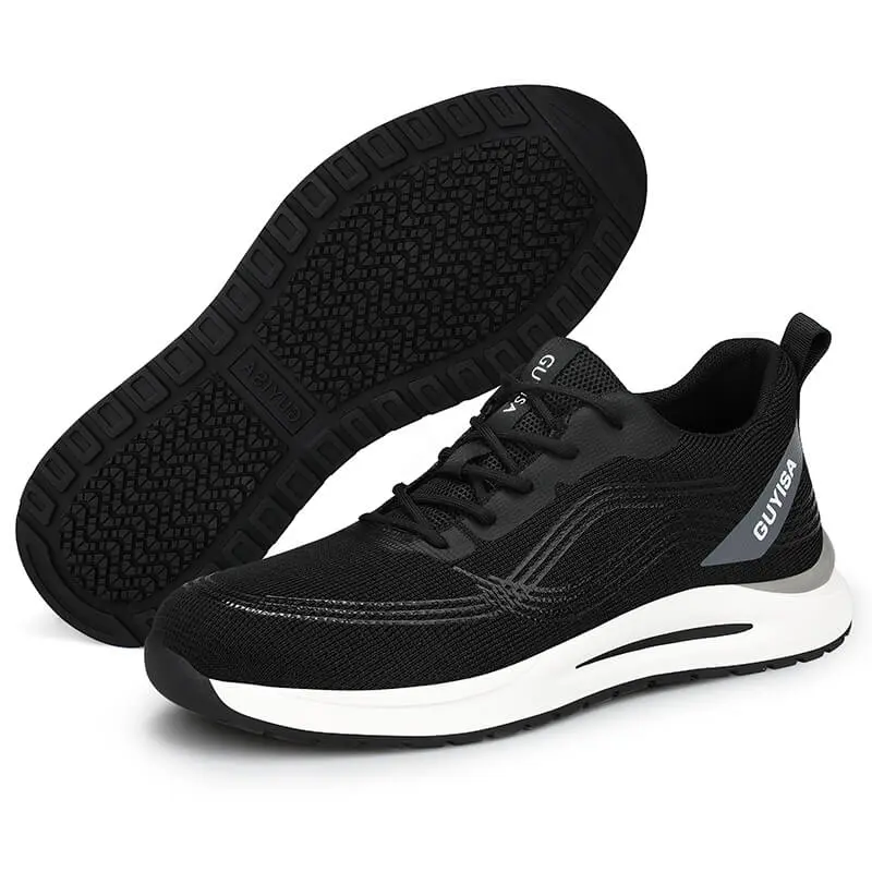 GUYISA 0226 Black Grey Flyknit Fabric Breathable Fashion Steel Toe Safety Shoes