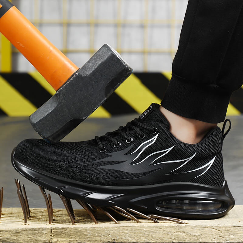 GUYISA 0227 Black Grey Flyknit Fabric Breathable Fashion Steel Toe Safety Shoes