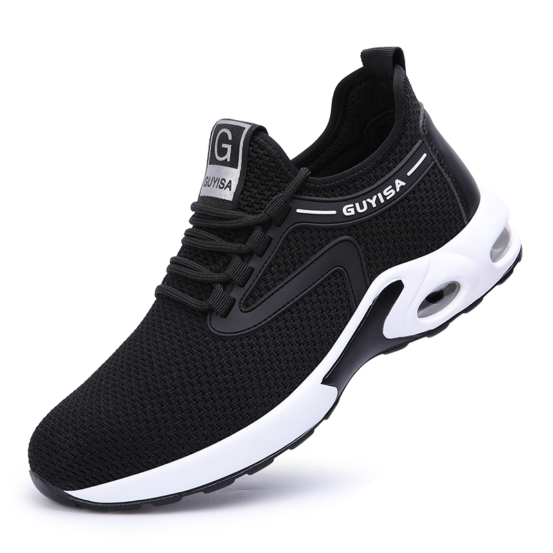 Black White Air Cushioned Industrial Work Shoes Lightweight and Breathable Steel Toe Safety Shoes