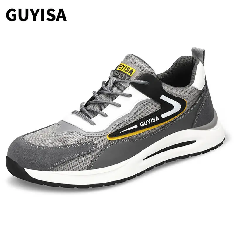 GUYISA 0229 Suede and Mesh Breathable Stylish Steel Toe Safety Shoes