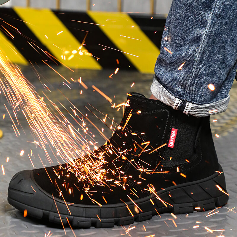 Anti-scalding suede welder's work steel toe safety boots