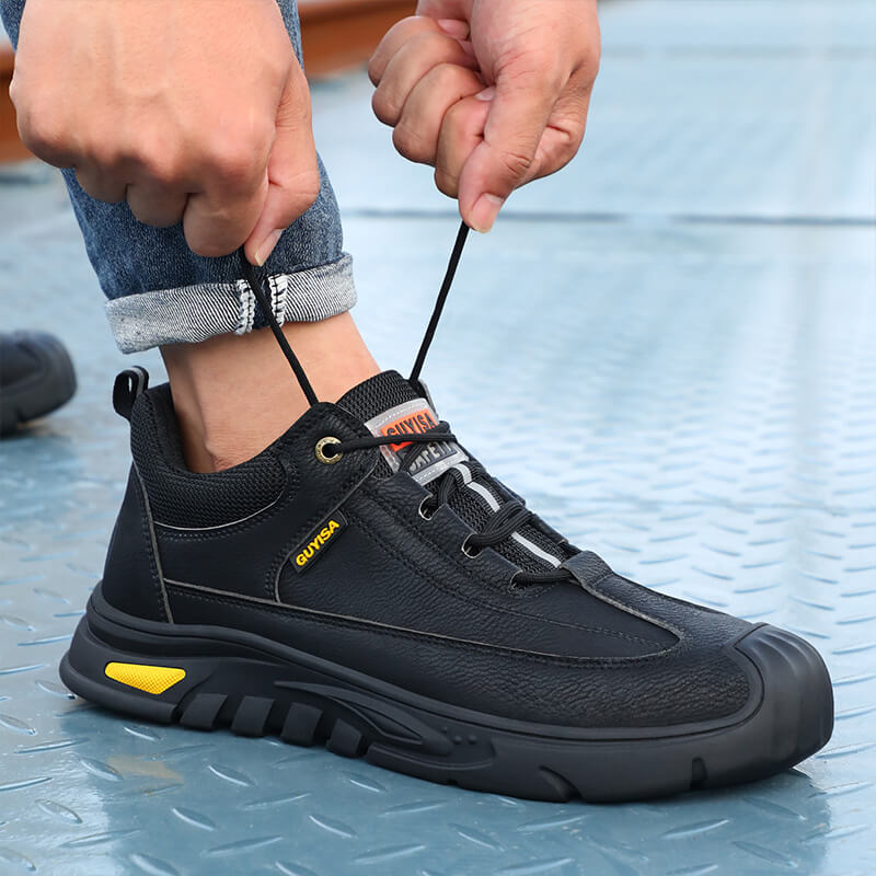 Waterproof microfiber leather steel toe safety work shoes for men