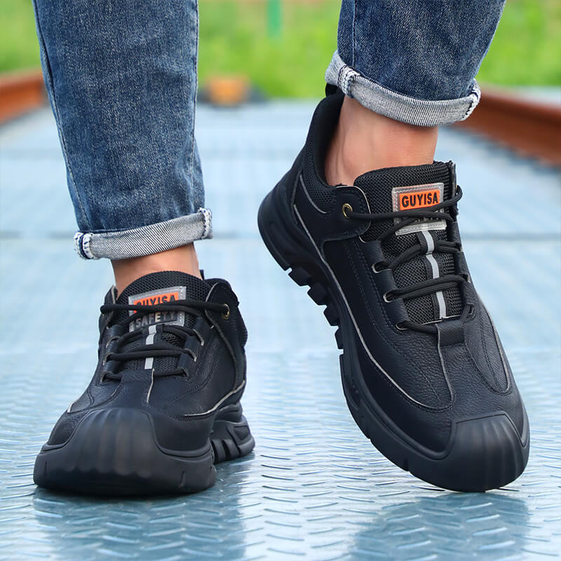 Waterproof microfiber leather steel toe safety work shoes for men
