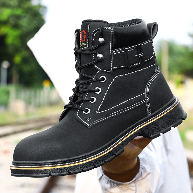 GUYISA 0275BK Fashion waterproof high top wear resistant work shoes safety shoes
