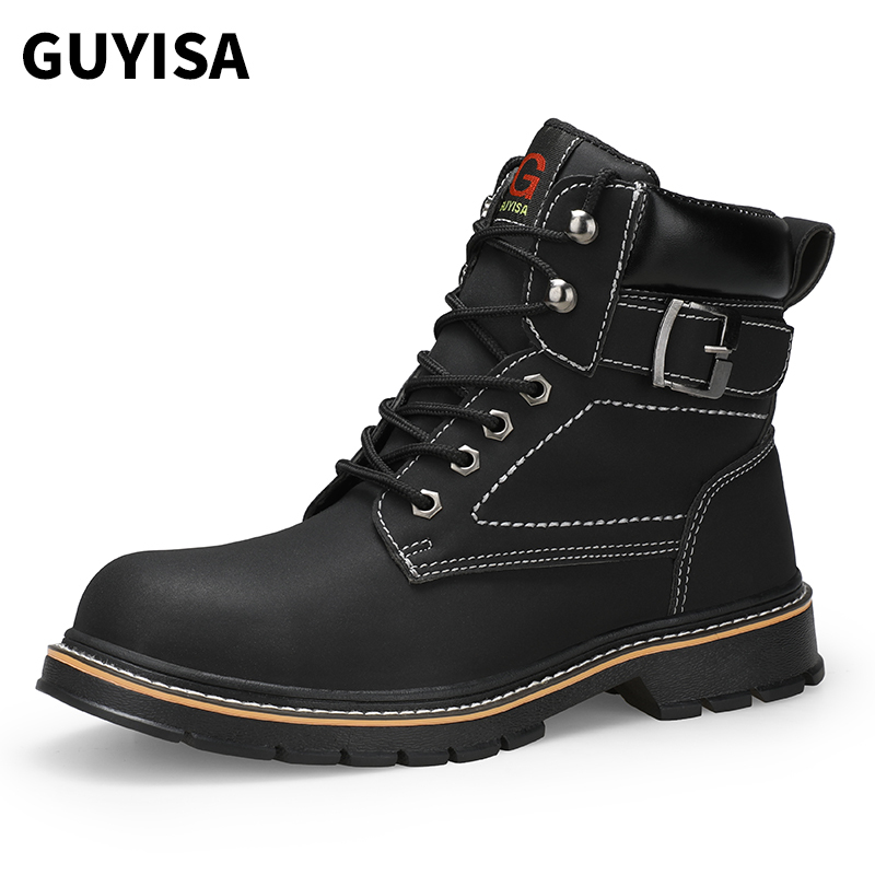 GUYISA 0275BK Fashion waterproof high top wear resistant work shoes safety shoes