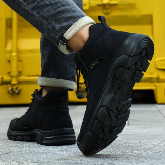 GUYISA 0216G Black Mesh Easy Clean Microfiber Lightweight Rubber Sole Men's Steel Toe Safety Shoes