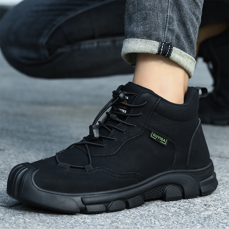 Black microfiber lightweight rubber sole steel toe best work boots