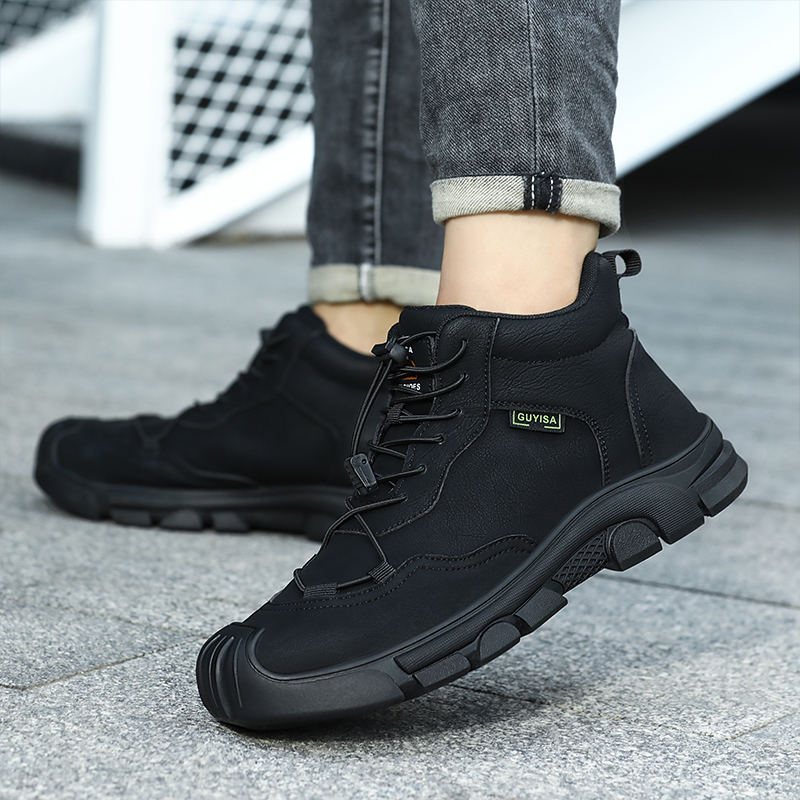 Black microfiber lightweight rubber sole steel toe best work boots