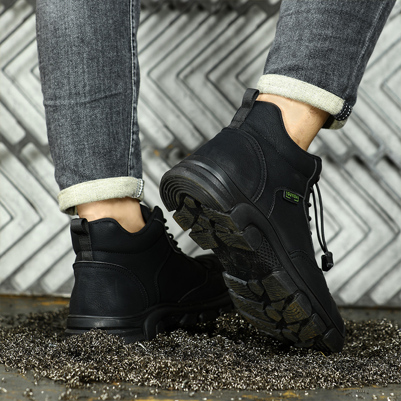 Black microfiber lightweight rubber sole steel toe best work boots