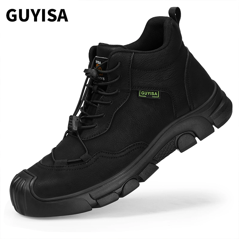 GUYISA 0216G Black Mesh Easy Clean Microfiber Lightweight Rubber Sole Men's Steel Toe Safety Shoes