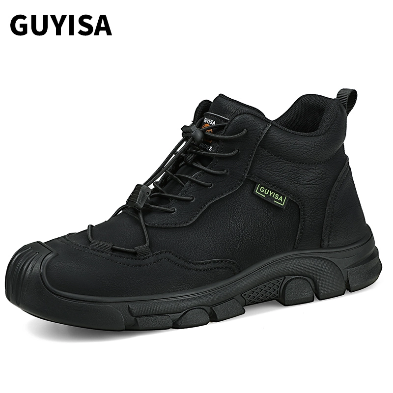 GUYISA 0216G Black Mesh Easy Clean Microfiber Lightweight Rubber Sole Men's Steel Toe Safety Shoes