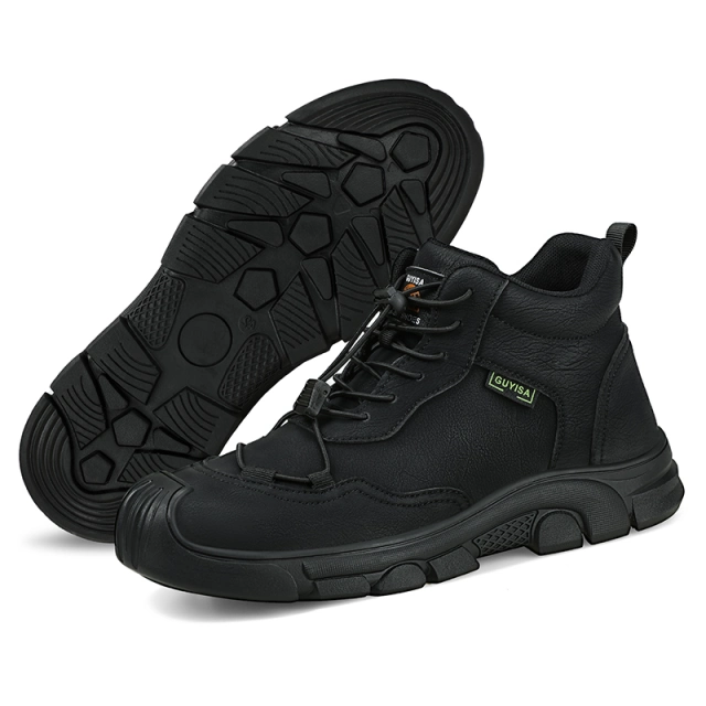 GUYISA 0216G Black Mesh Easy Clean Microfiber Lightweight Rubber Sole Men's Steel Toe Safety Shoes