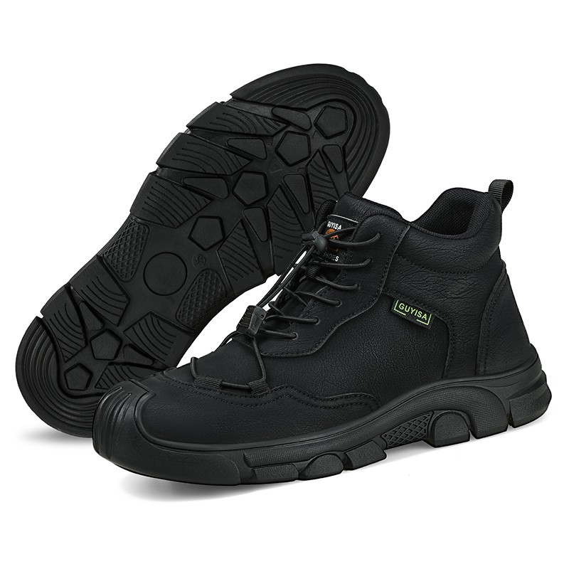 GUYISA 0216G Black Mesh Easy Clean Microfiber Lightweight Rubber Sole Men's Steel Toe Safety Shoes