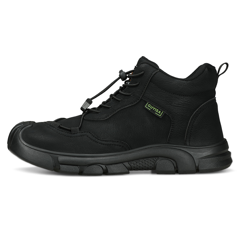 GUYISA 0216G Black Mesh Easy Clean Microfiber Lightweight Rubber Sole Men's Steel Toe Safety Shoes