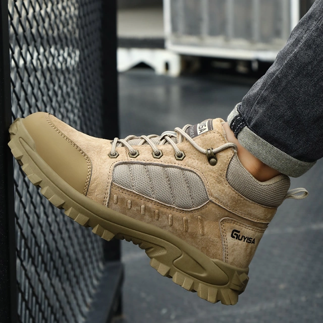 GUYISA 0276 Suede and Mesh Breathable Stylish Steel Toe Safety Shoes comfortable