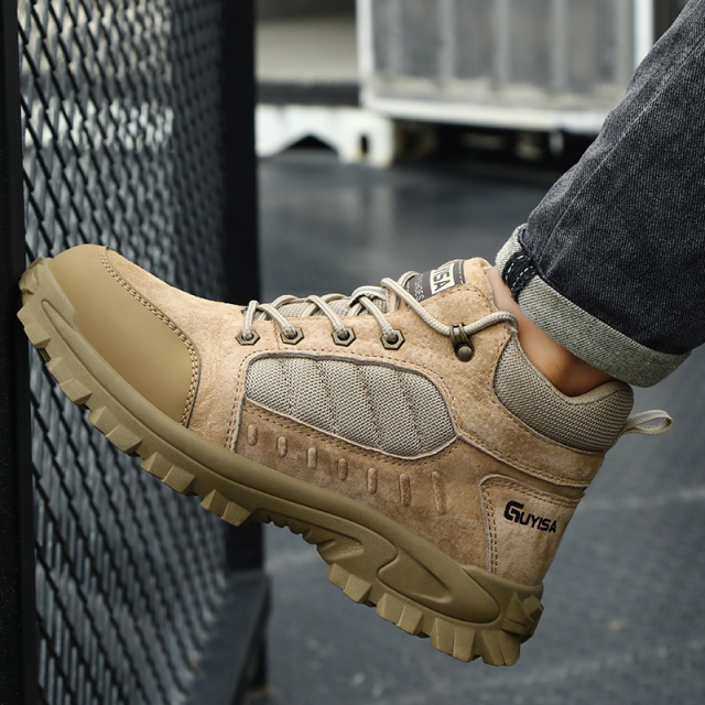 GUYISA 0276 Suede and Mesh Breathable Stylish Steel Toe Safety Shoes comfortable