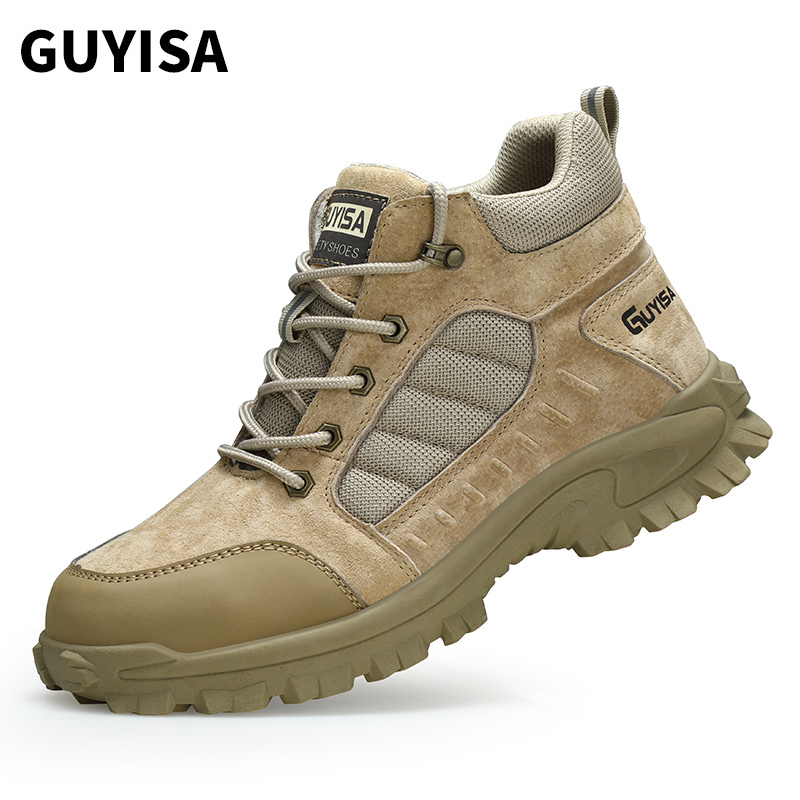 GUYISA 0276 Suede and Mesh Breathable Stylish Steel Toe Safety Shoes comfortable