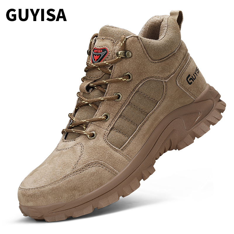 GUYISA 0276BK Suede and Mesh Breathable Stylish Steel Toe Safety Shoes comfortable