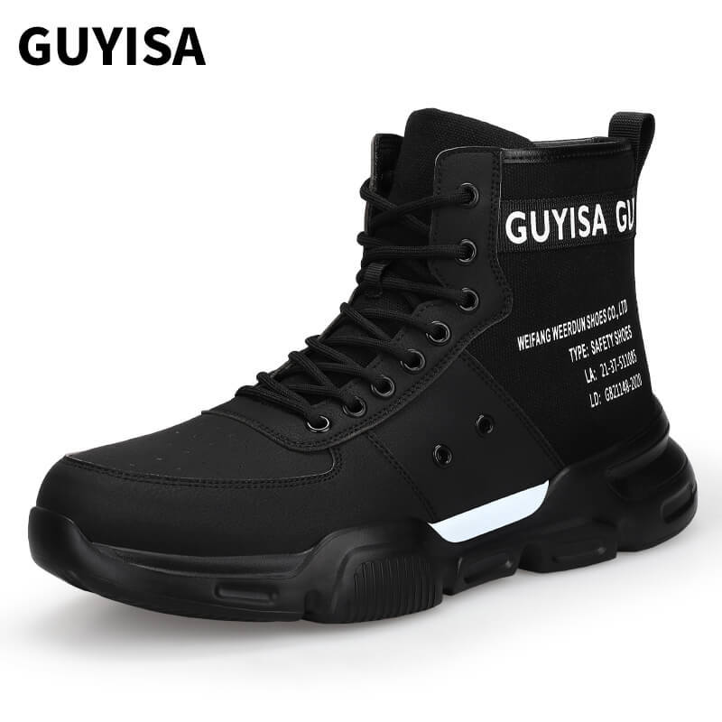 GUYISA1099 Black Work Shoes Men's Business Casual Steel Toe Safety Shoes Anti-Puncture