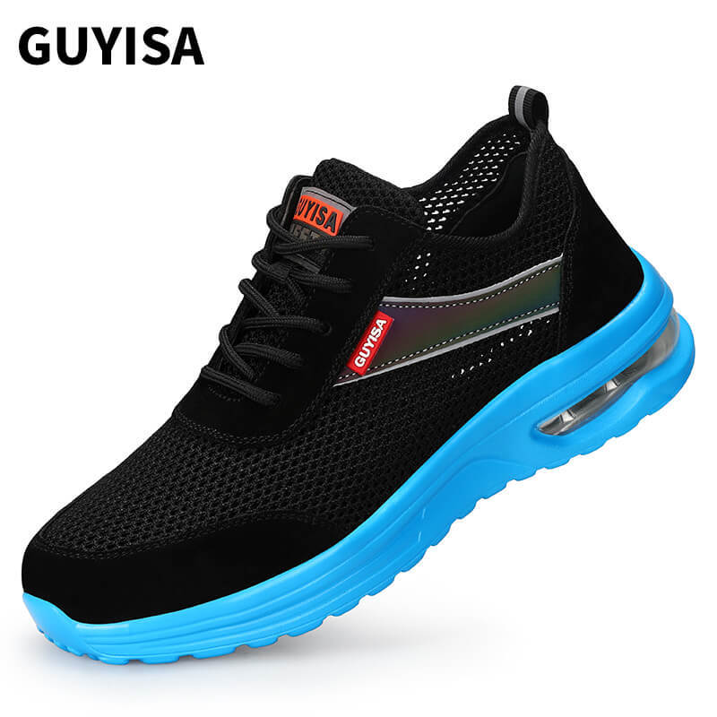 Black and Grey Sandwich Mesh Suede Leather Breathable Fashion Steel Toe Safety Shoes