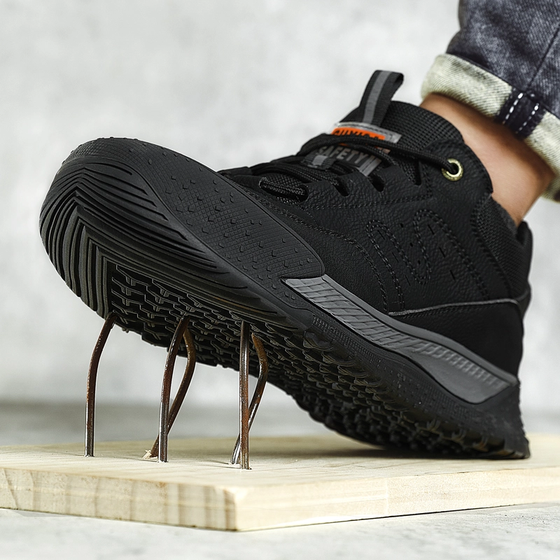 Black waterproof microfiber leather steel toe safety work shoes for men