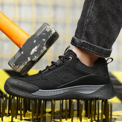 Black waterproof microfiber leather steel toe safety work shoes for men