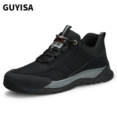 Black waterproof microfiber leather steel toe safety work shoes for men