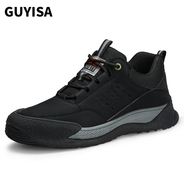 Black waterproof microfiber leather steel toe safety work shoes for men