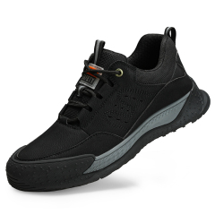 Black waterproof microfiber leather steel toe safety work shoes for men