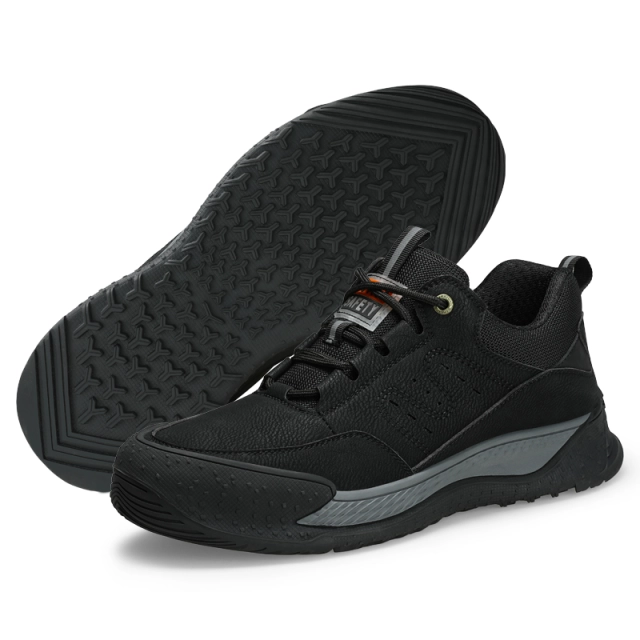 Black waterproof microfiber leather steel toe safety work shoes for men