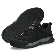 Black waterproof microfiber leather steel toe safety work shoes for men