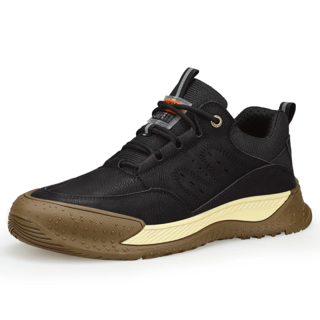 Black brown waterproof microfiber leather steel toe safety work shoes for men