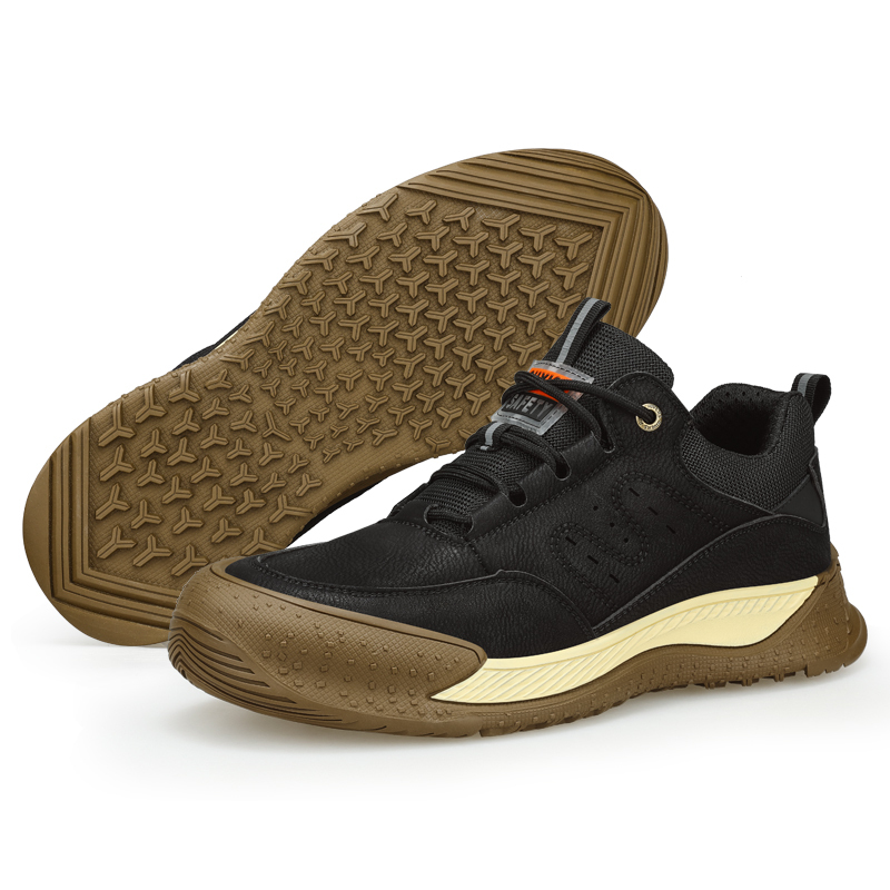 Black brown waterproof microfiber leather steel toe safety work shoes for men