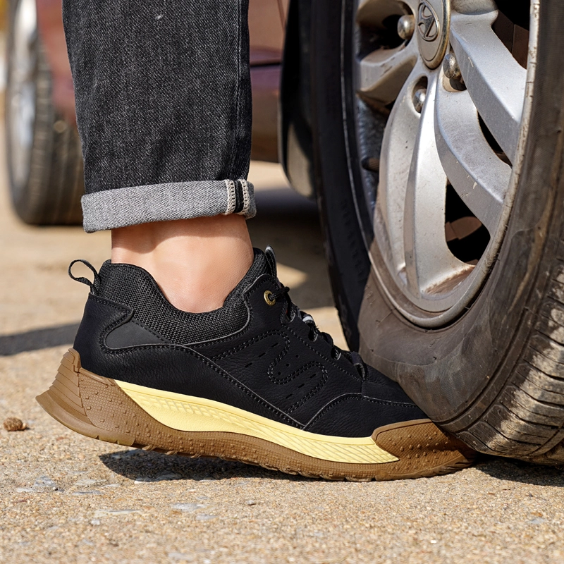 Black brown waterproof microfiber leather steel toe safety work shoes for men