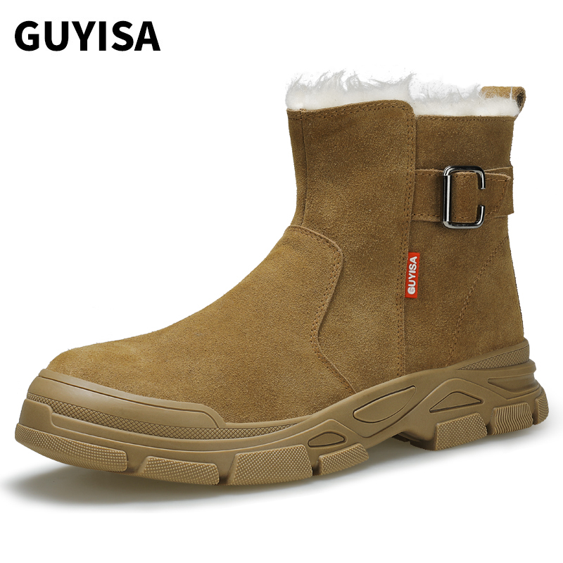 Winter suede non-slip rubber soled steel head safety boots