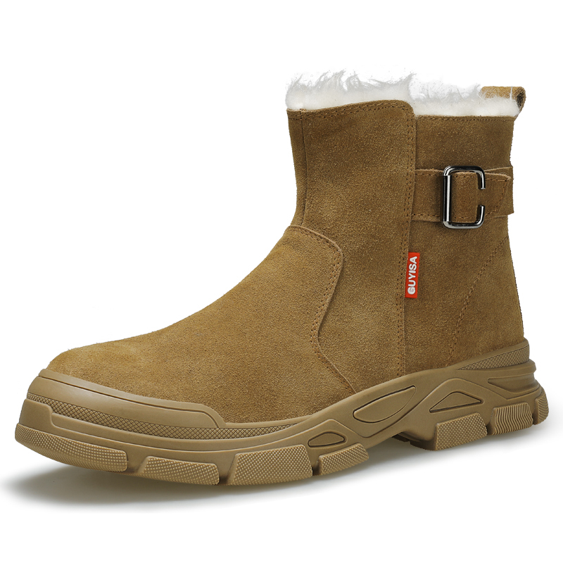 Winter suede non-slip rubber soled steel head safety boots