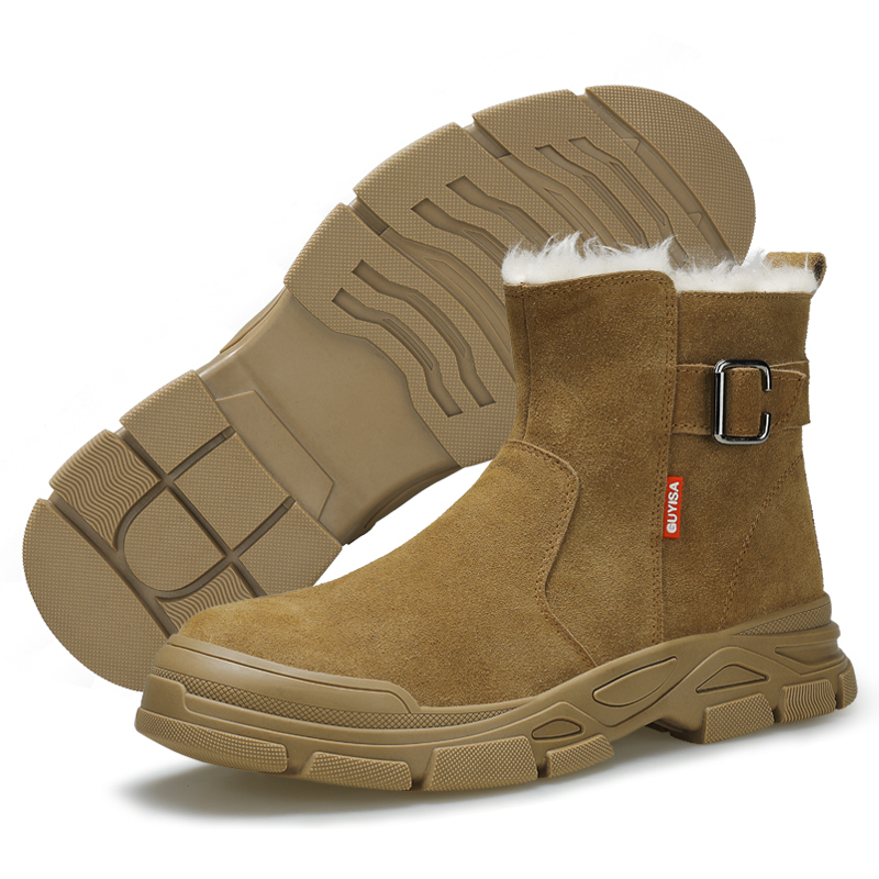 Winter suede non-slip rubber soled steel head safety boots