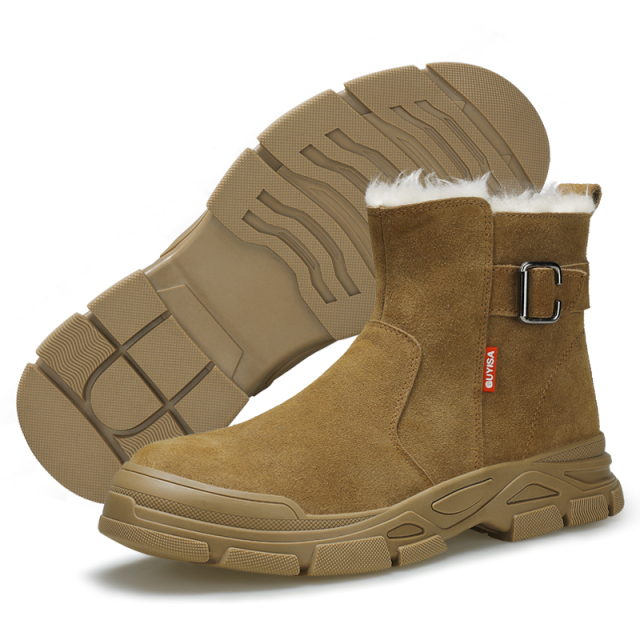 Winter suede non-slip rubber soled steel head safety boots