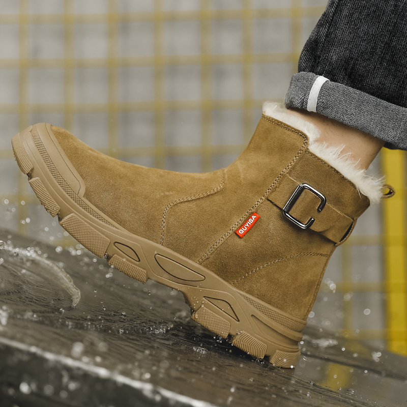 Winter suede non-slip rubber soled steel head safety boots