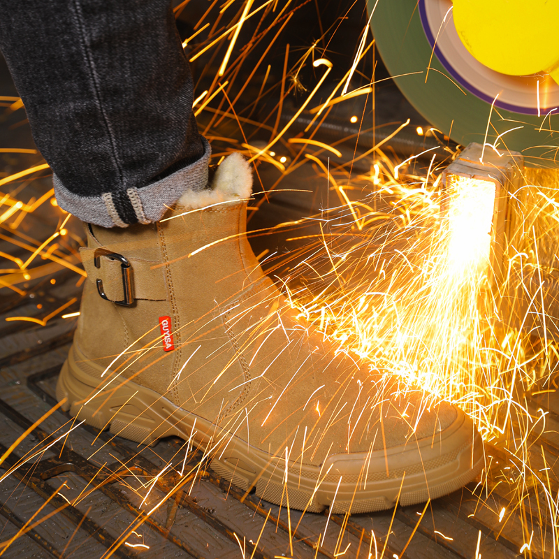 Winter suede non-slip rubber soled steel head safety boots
