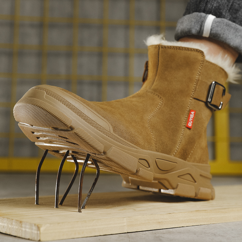 Winter suede non-slip rubber soled steel head safety boots