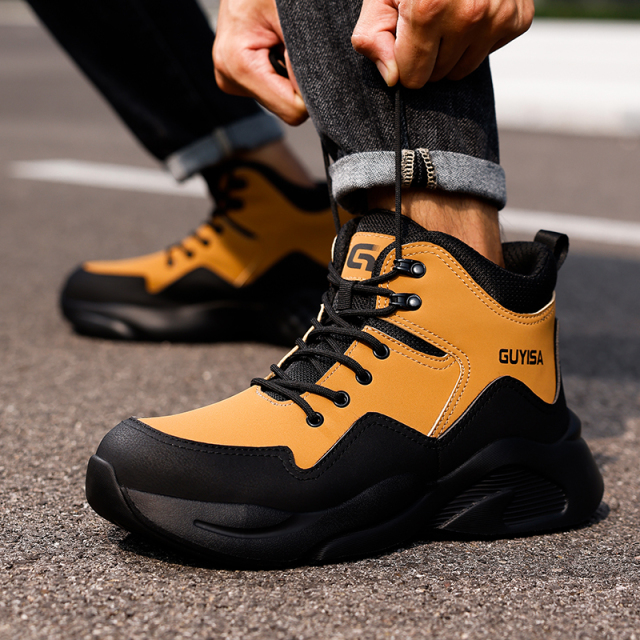 GUYISA  Safety Boots European Standard Steel Toe Fashion Breathable Leather Upper  Smash-proof stab-proof safety shoes for men