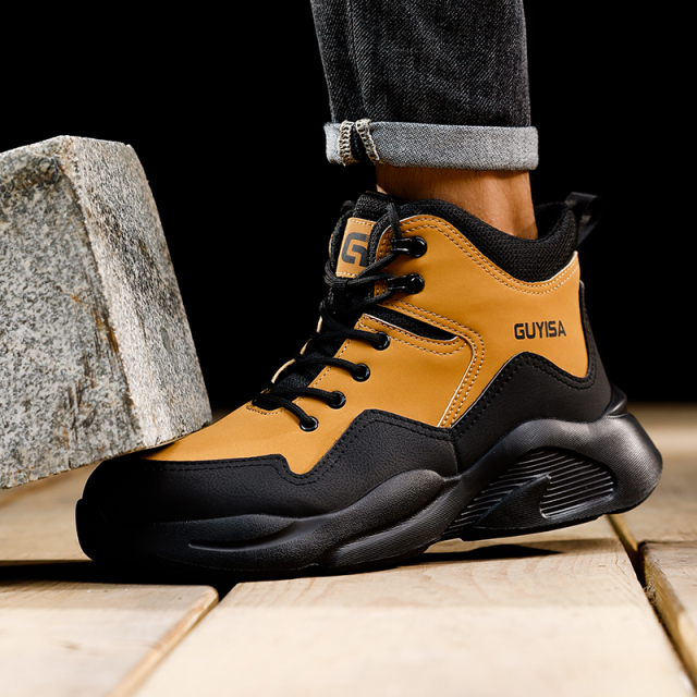 GUYISA  Safety Boots European Standard Steel Toe Fashion Breathable Leather Upper  Smash-proof stab-proof safety shoes for men