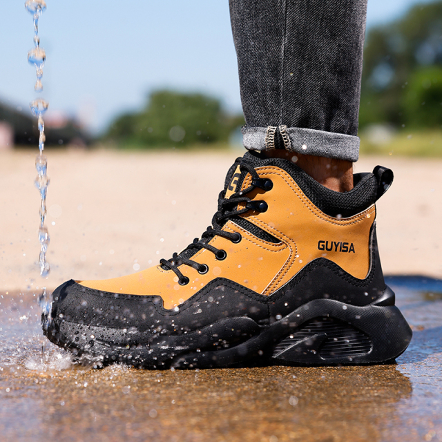GUYISA  Safety Boots European Standard Steel Toe Fashion Breathable Leather Upper  Smash-proof stab-proof safety shoes for men